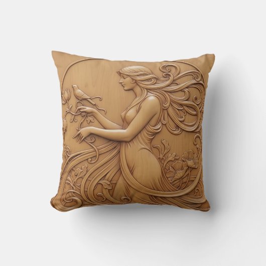 Wood carving effect Throw Cushion Kussen (Voorkant)