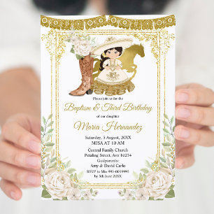 Wood Charro White Baptism & Third Birthday Kaart