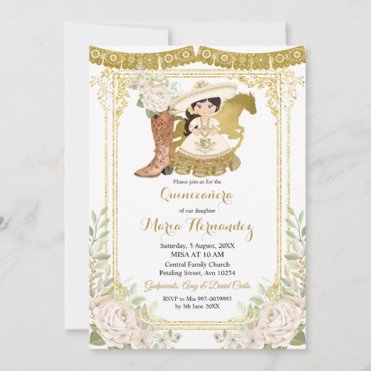 Wood Charro White Charra Quinceanera Uitnodiging (Voorkant)