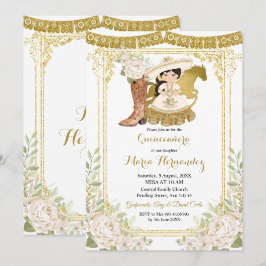Wood Charro White Charra Quinceanera Uitnodiging (Voorkant / Achterkant)