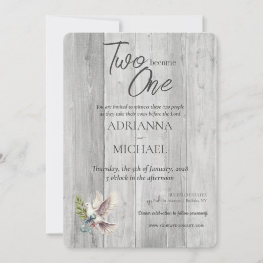 Wood Christelijk Two wordt één met Dove Kaart (Voorkant)