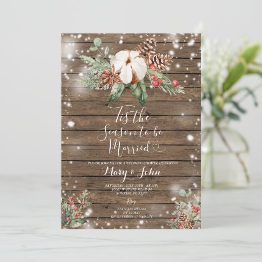 Wood Christmas Floral Dit is het seizoen om te tro Kaart (Staand voorkant)