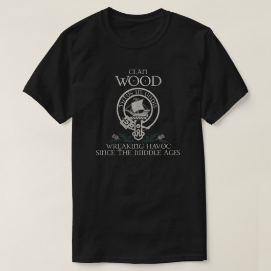 Wood Clan crest Schotse achternaam tartan Thistle T-shirt (Design voorkant)