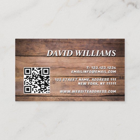 Wood Construction QR Code Bold Rustic Visitekaartje (Achterkant)