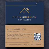 Wood Contractor Construction QR Code Navy Blue Visitekaartje