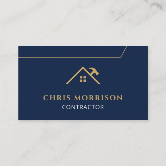 Wood Contractor Construction QR Code Navy Blue Visitekaartje (Voorkant)