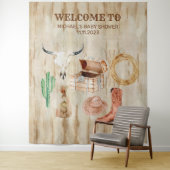 Wood Cowboy Baby Shower welcome backdrop Wandkleed (In situ)