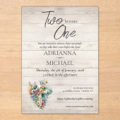 Wood Cross Floral Christian Two Become One Acryl Uitnodigingen (Voorkant)
