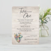 Wood Cross Floral Christian Two Become One Kaart (Staand voorkant)