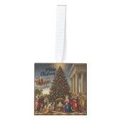 Wood Cube Nativity Santa Christmas Ornament (Voorkant)