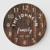 Wood Custom Family Name Rustic Farmhouse Grote Klok (Voorkant)