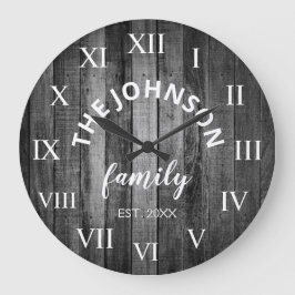 Wood Custom Family Name Rustic Farmhouse Grote Klok