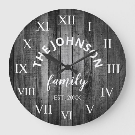 Wood Custom Family Name Rustic Farmhouse Grote Klok (Voorkant)