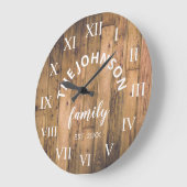 Wood Custom Family Name Rustic Farmhouse Grote Klok (Hoek)