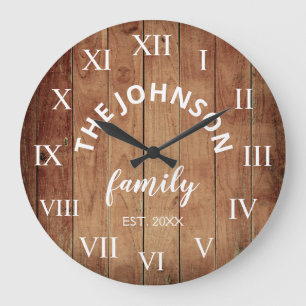 Wood Custom Family Name Rustic Farmhouse Grote Klok