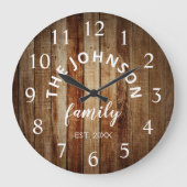 Wood Custom Family Name Rustic Farmhouse Grote Klok (Voorkant)