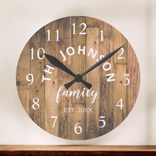 Wood Custom Family Name Rustic Farmhouse Grote Klok