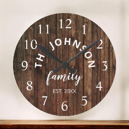 Wood Custom Family Name Rustic Farmhouse Grote Klok