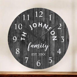 Wood Custom Family Name Rustic Farmhouse Grote Klok