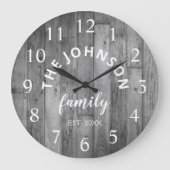 Wood Custom Family Name Rustic Farmhouse Grote Klok (Voorkant)