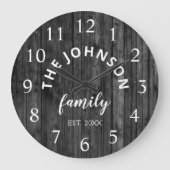 Wood Custom Family Name Rustic Farmhouse Grote Klok (Voorkant)