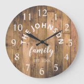 Wood Custom Family Name Rustic Farmhouse Grote Klok (Voorkant)
