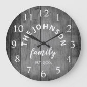 Wood Custom Family Name Rustic Farmhouse Grote Klok (Voorkant)