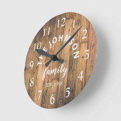 Wood Custom Family Name Rustic Farmhouse Ronde Klok (Hoek)