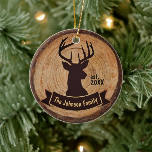 Wood Deer Silhouette Keramisch Ornament (Boom)