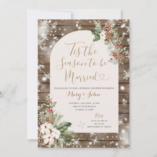 Wood Dit is het seizoen om te trouwen Kerstmis Blo Kaart (Voorkant)