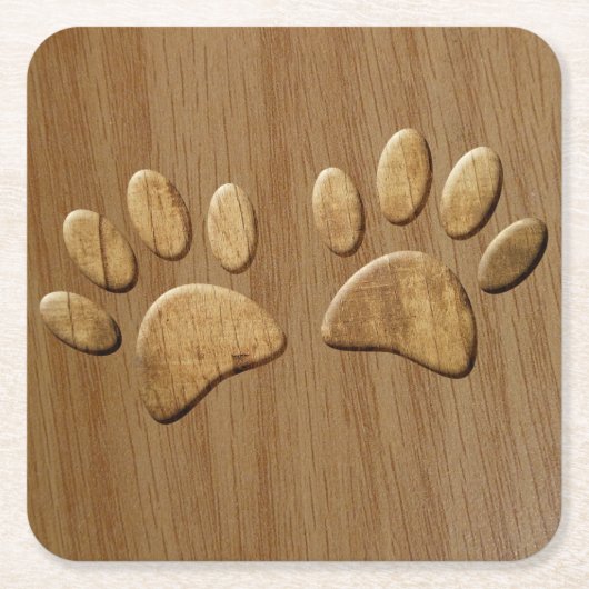 Wood Dog Paw Prints Kartonnen Onderzetters (Voorkant)