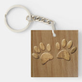 Wood Dog Paw Prints Sleutelhanger (voorkant)