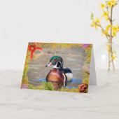 Wood Duck Drake Christmas Kaart (Gele Bloem)