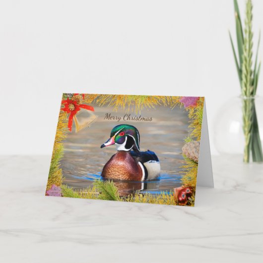 Wood Duck Drake Christmas Kaart (Voorkant)