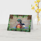 Wood Duck Drake Christmas Kaart (Gele Bloem)