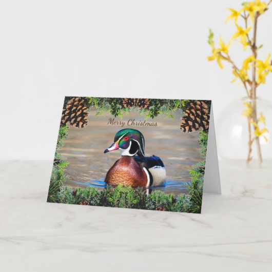 Wood Duck Drake Christmas Kaart (Gele Bloem)
