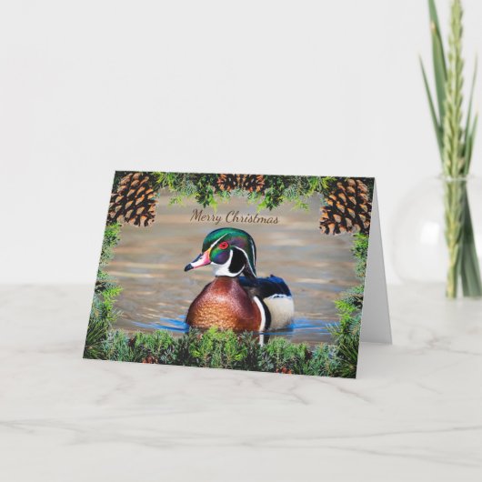 Wood Duck Drake Christmas Kaart (Voorkant)