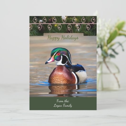 Wood Duck Drake Christmas Kaart (Staand voorkant)