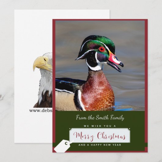 Wood Duck Drake op een kerst Kaart (Voorkant / Achterkant)
