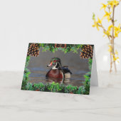 Wood Duck Drake op een kerst Kaart (Gele Bloem)