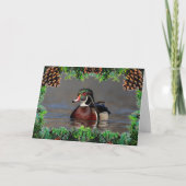 Wood Duck Drake op een kerst Kaart (Voorkant)