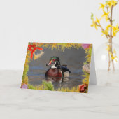 Wood Duck Drake op een kerst Kaart (Gele Bloem)