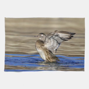Wood Duck flapte haar vleugels Theedoek