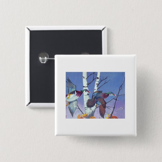 Wood Duck Flight of Fancy Vierkante Button 5,1 Cm (Voorkant /achterkant)