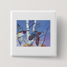 Wood Duck Flight of Fancy Vierkante Button 5,1 Cm