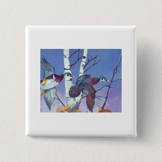 Wood Duck Flight of Fancy Vierkante Button 5,1 Cm (Voorkant)