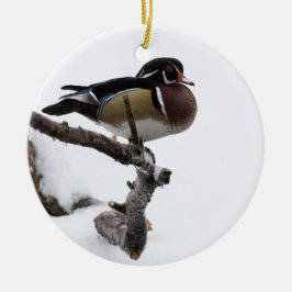 Wood Duck in Snow Keramisch Ornament