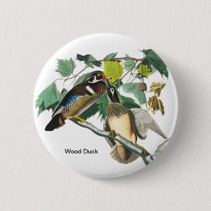 Wood Duck van John James Audubon, Birdwatcher Bird Ronde Button 5,7 Cm