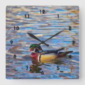 Wood Duck Wall Clock Vierkante Klok (Voorkant)