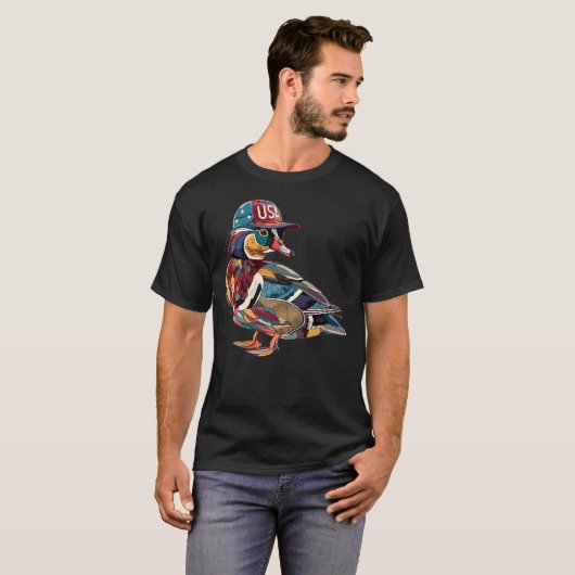 Wood Duck With USA Hat T-shirt (Voorkant volledig)